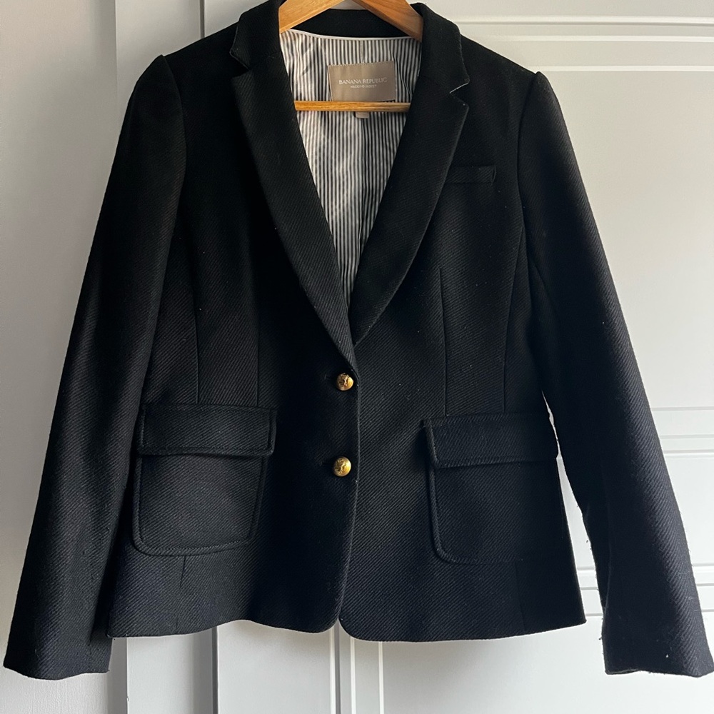 Banana Republic Black Wool Blend Blazer with Gold Buttons